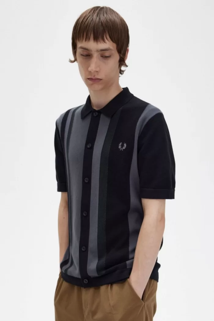 Fred Perry Striped Knitted Men’s Shirt Black | NSZXV7634