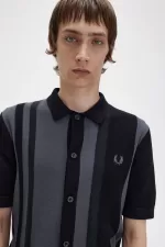 Fred Perry Striped Knitted Men’s Shirt Black | NSZXV7634