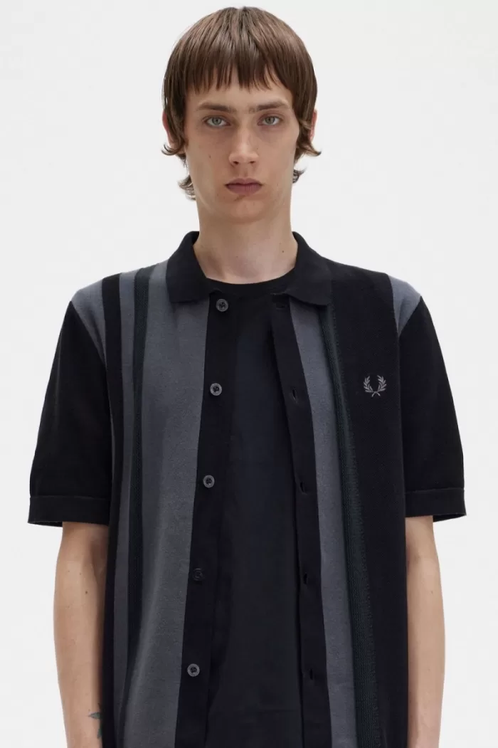 Fred Perry Striped Knitted Men’s Shirt Black | NSZXV7634