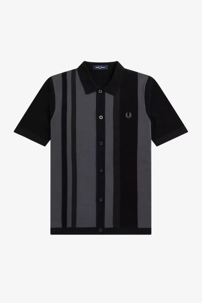 Fred Perry Striped Knitted Men’s Shirt Black | NSZXV7634