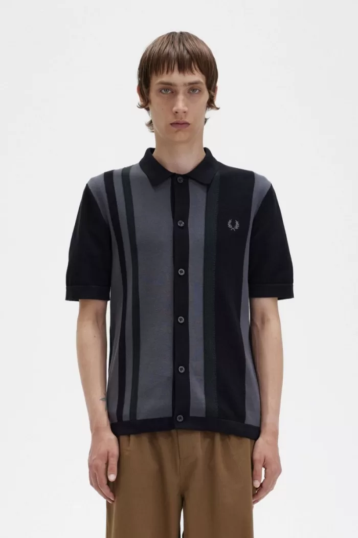 Fred Perry Striped Knitted Men’s Shirt Black | NSZXV7634