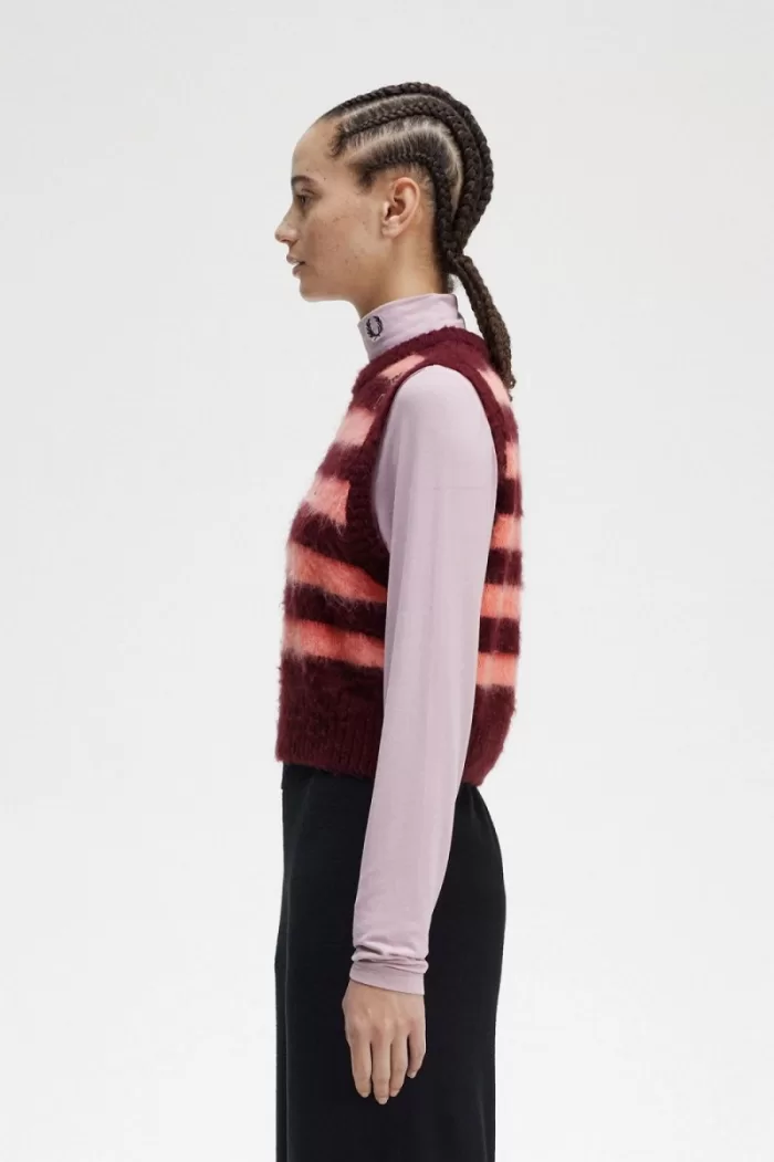 Fred Perry Striped Knitted Women’s Tanks Oxblood | DUTHS0913