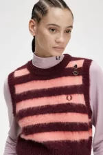 Fred Perry Striped Knitted Women’s Tanks Oxblood | DUTHS0913