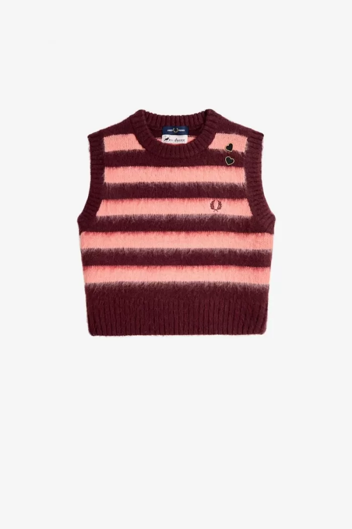 Fred Perry Striped Knitted Women’s Tanks Oxblood | DUTHS0913