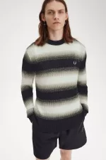 Fred Perry Striped Open Knit Men’s Jumper Black | YZPGC0138