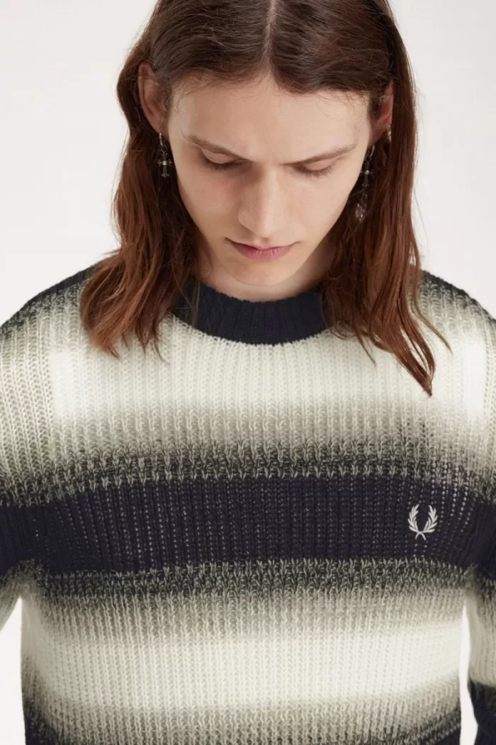 Fred Perry Striped Open Knit Men’s Jumper Black | YZPGC0138