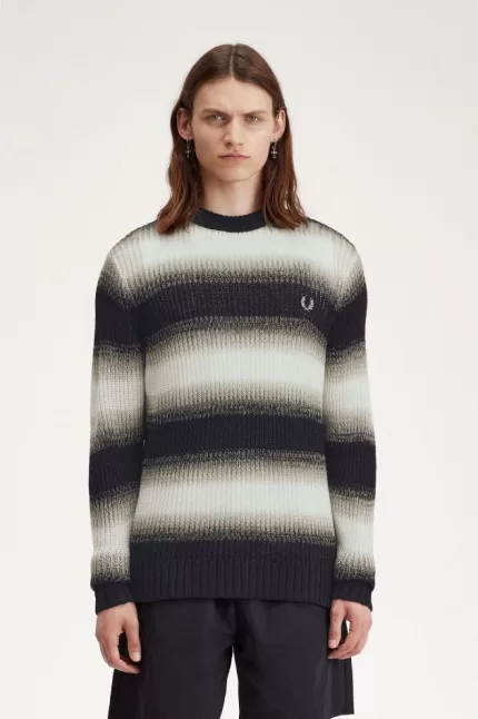 Fred Perry Striped Open Knit Men’s Jumper Black | YZPGC0138