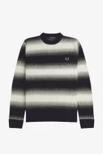 Fred Perry Striped Open Knit Men’s Jumper Black | YZPGC0138