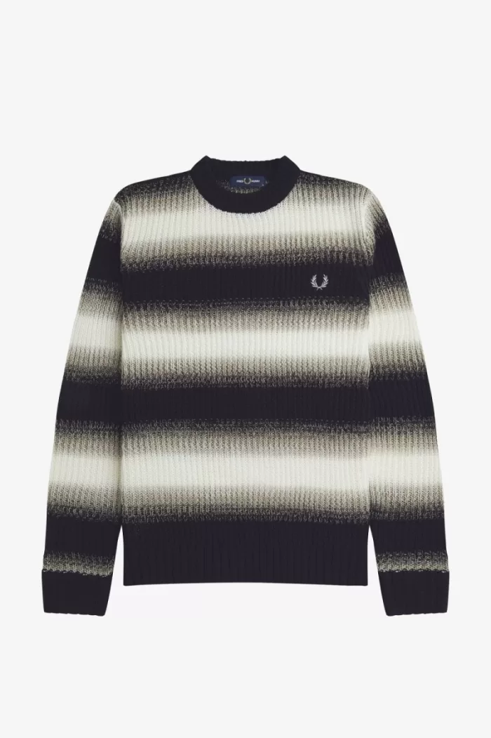 Fred Perry Striped Open Knit Men’s Jumper Black | YZPGC0138