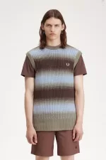 Fred Perry Striped Open Knit Men’s Tanks Dark Red | JCVNE2348