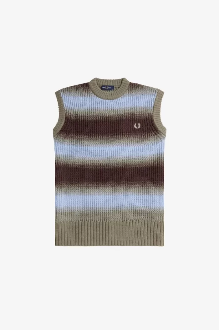 Fred Perry Striped Open Knit Men’s Tanks Dark Red | JCVNE2348