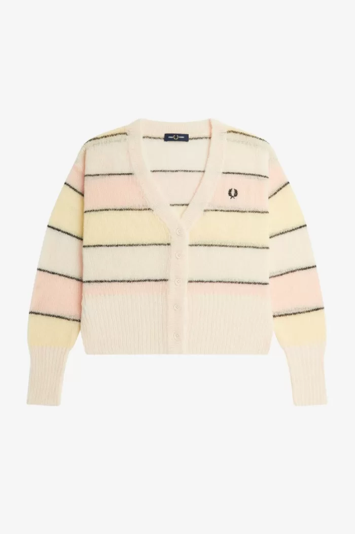 Fred Perry Striped Open Knit Women’s Cardigan Silky Peach | DHBLU0957