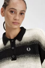 Fred Perry Striped Open-Knit Women’s Shirt Black | QRWSK0237