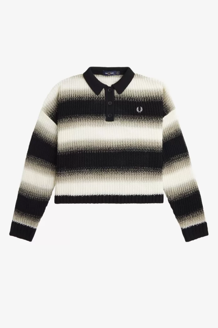 Fred Perry Striped Open-Knit Women’s Shirt Black | QRWSK0237