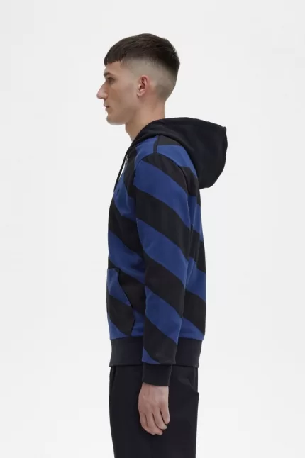 Fred Perry Striped Zip-Through Hooded Men’s Sweatshirts Black | QTNHF9735