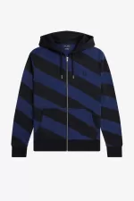 Fred Perry Striped Zip-Through Hooded Men’s Sweatshirts Black | QTNHF9735