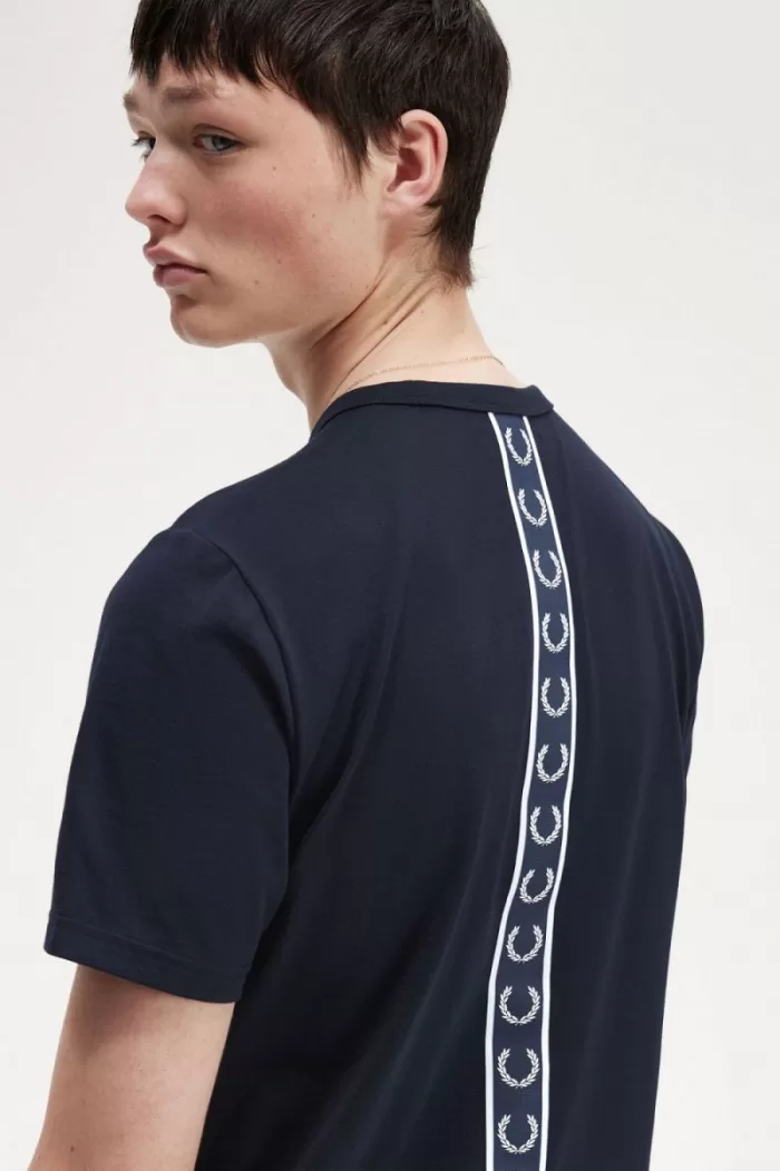 Fred Perry Tape Detail Men’s T-Shirt Navy | WSURE6854