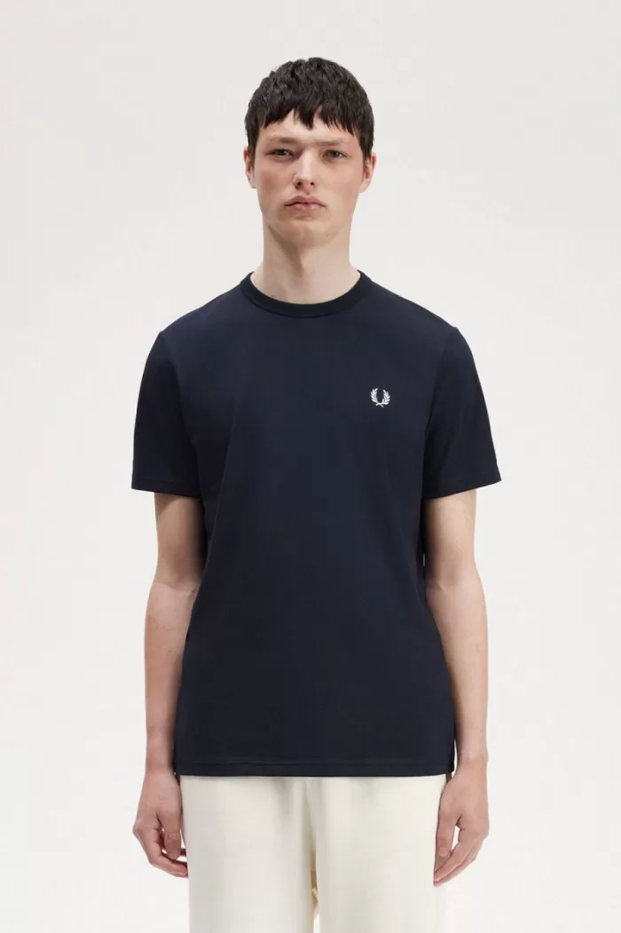 Fred Perry Tape Detail Men’s T-Shirt Navy | WSURE6854