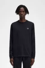 Fred Perry Taped Long Sleeve Men’s T-Shirt Black | ULNAH3758