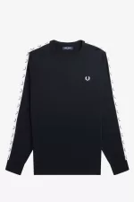 Fred Perry Taped Long Sleeve Men’s T-Shirt Black | ULNAH3758