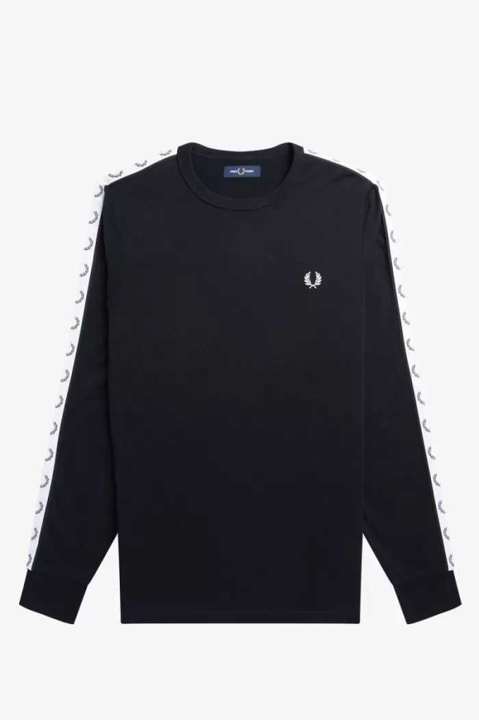 Fred Perry Taped Long Sleeve Men’s T-Shirt Black | ULNAH3758