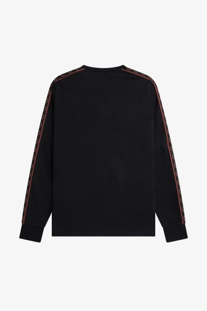 Fred Perry Taped Long Sleeve Men’s T-Shirt Black Whisky Brown | SUTCO7652