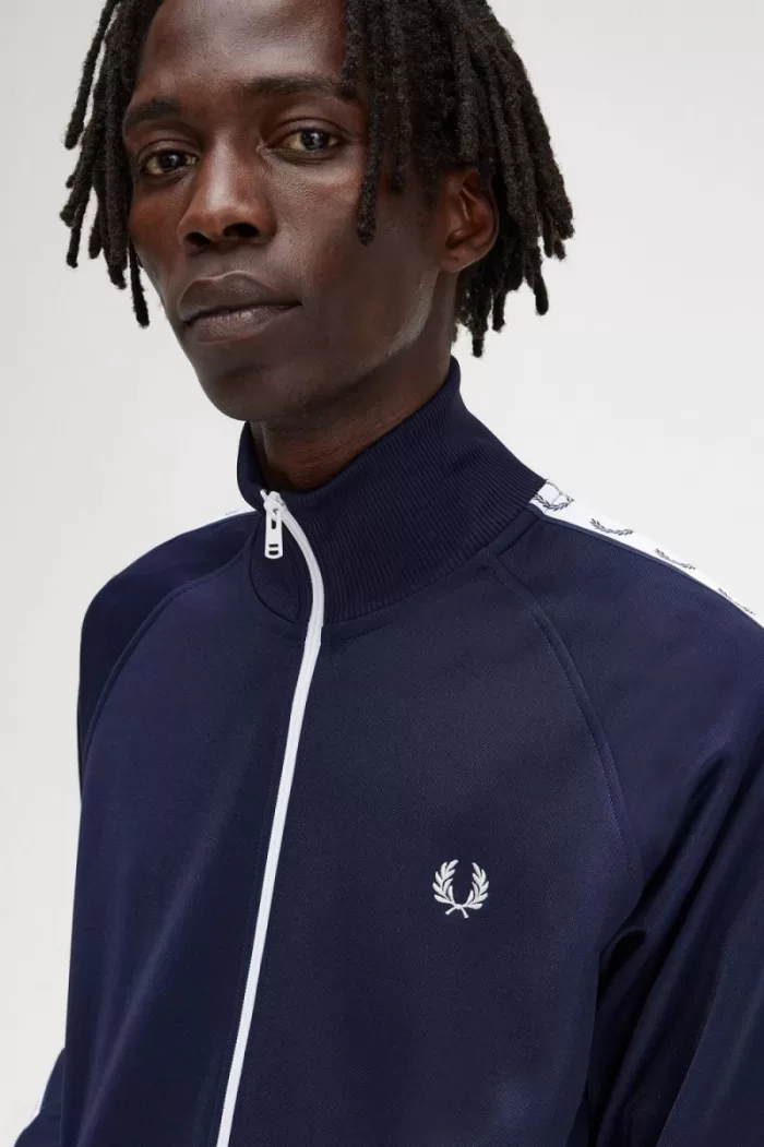 Fred Perry Taped Men’s Track Jackets Carbon Blue | GJFVL0261