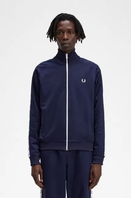 Fred Perry Taped Men’s Track Jackets Carbon Blue | GJFVL0261