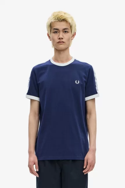 Fred Perry Taped Ringer Men’s T-Shirt Carbon Blue | HUIXL8314