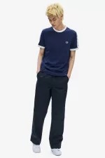 Fred Perry Taped Ringer Men’s T-Shirt Carbon Blue | HUIXL8314