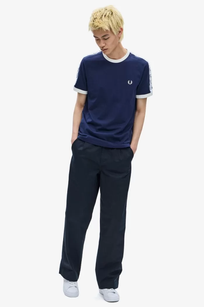 Fred Perry Taped Ringer Men’s T-Shirt Carbon Blue | HUIXL8314