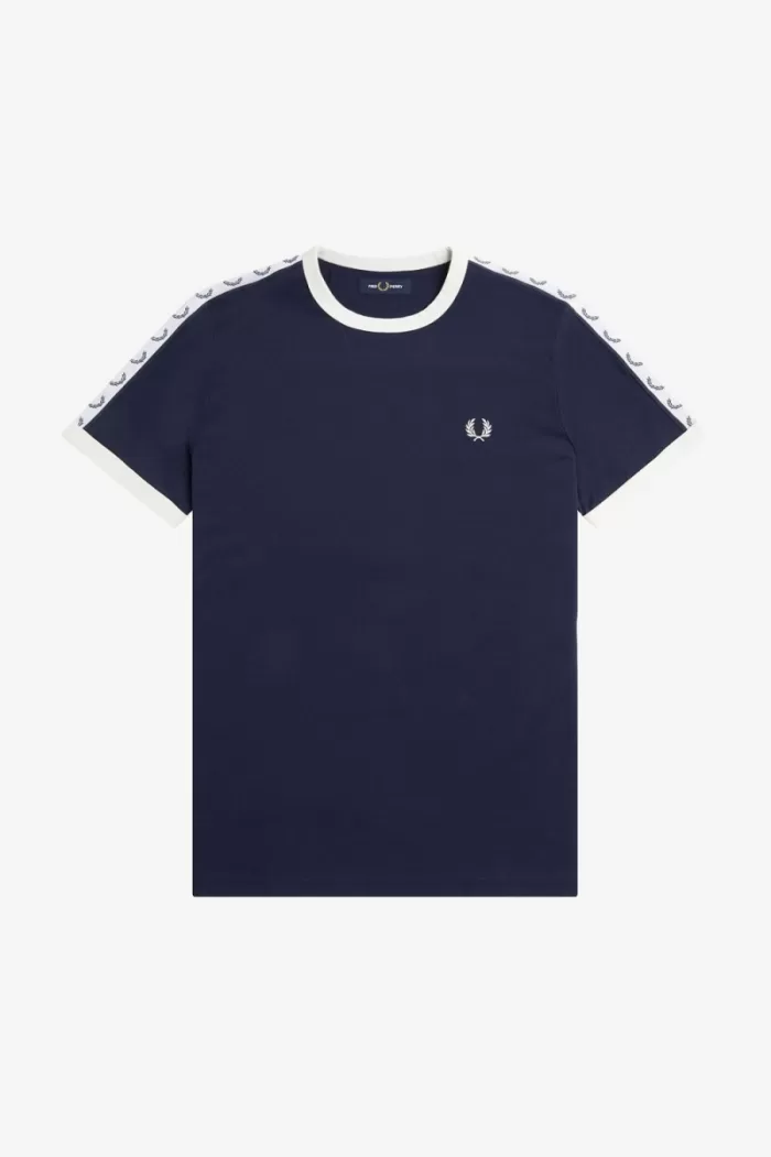 Fred Perry Taped Ringer Men’s T-Shirt Carbon Blue | HUIXL8314