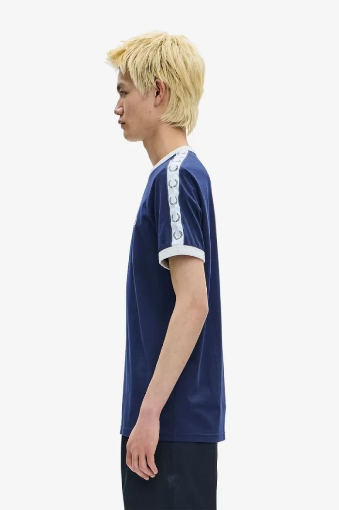 Fred Perry Taped Ringer Men’s T-Shirt Carbon Blue | HUIXL8314