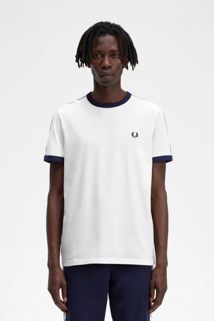 Fred Perry Taped Ringer Men’s T-Shirt Snow White | FZGED0413