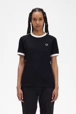 Fred Perry Taped Ringer Women’s T-Shirt Black | OKQWA2786