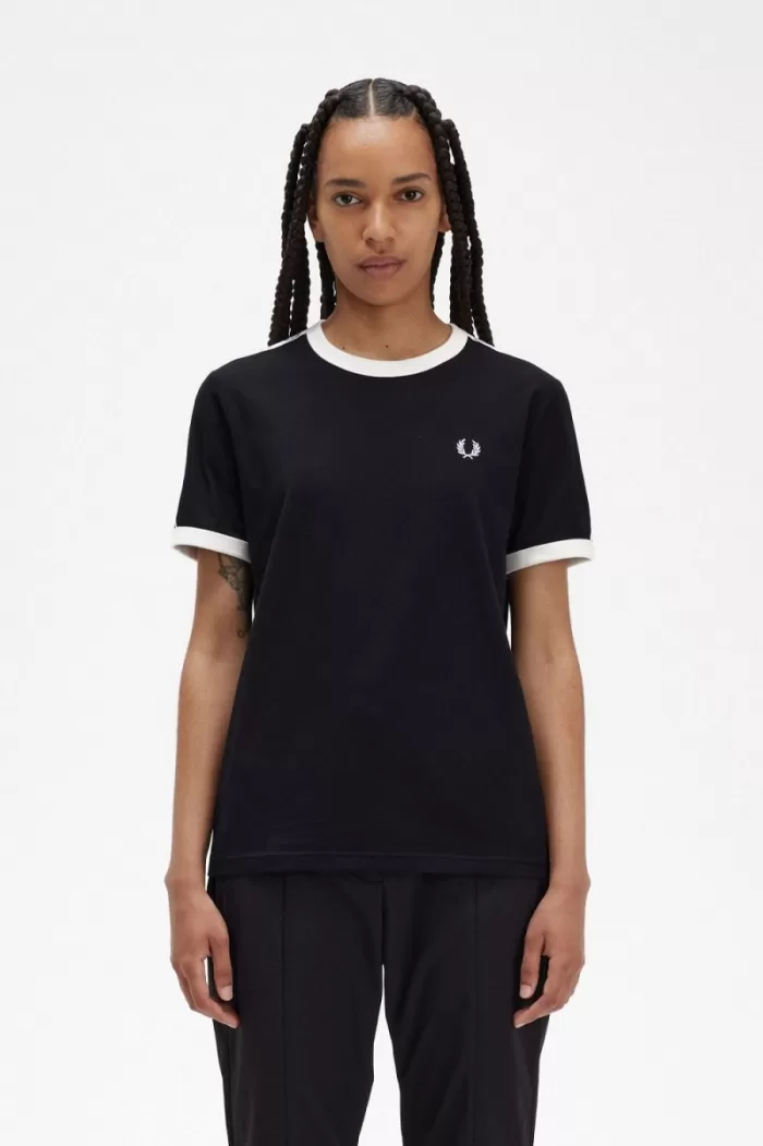 Fred Perry Taped Ringer Women’s T-Shirt Black | OKQWA2786