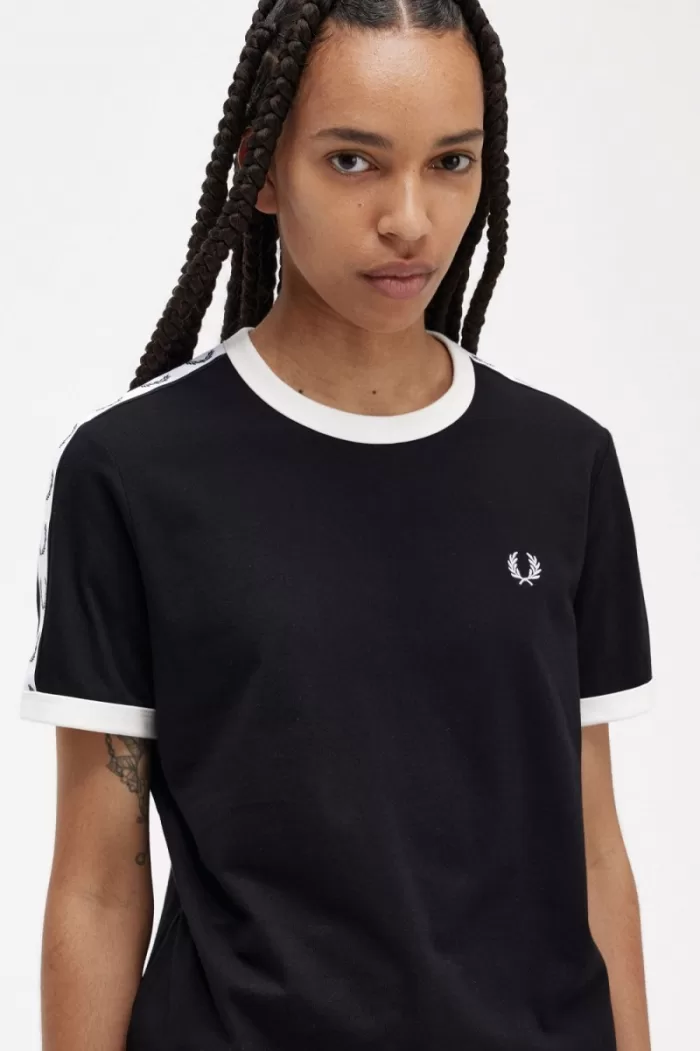 Fred Perry Taped Ringer Women’s T-Shirt Black | OKQWA2786