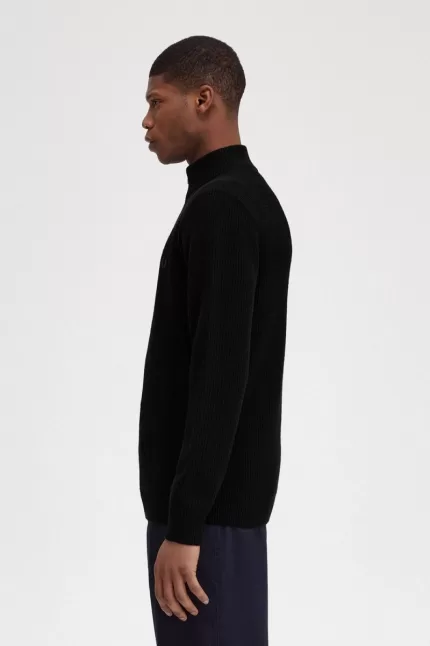 Fred Perry Textured Half Zip Men’s Jumper Black | ISEBP8637