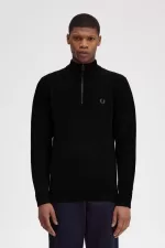 Fred Perry Textured Half Zip Men’s Jumper Black | ISEBP8637