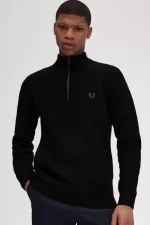 Fred Perry Textured Half Zip Men’s Jumper Black | ISEBP8637