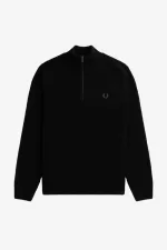 Fred Perry Textured Half Zip Men’s Jumper Black | ISEBP8637