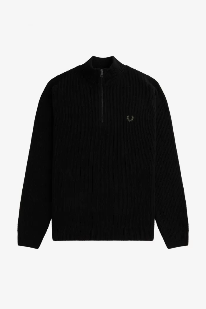 Fred Perry Textured Half Zip Men’s Jumper Black | ISEBP8637