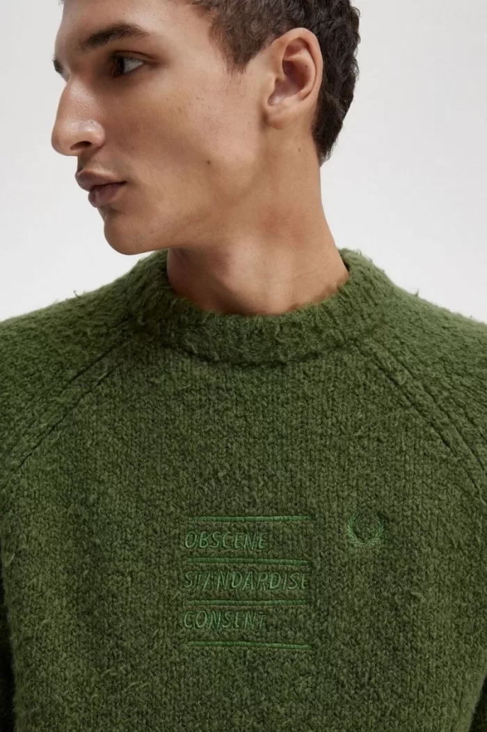 Fred Perry Textured Knitted Men’s Jumper Chive Green | PYCZQ7492