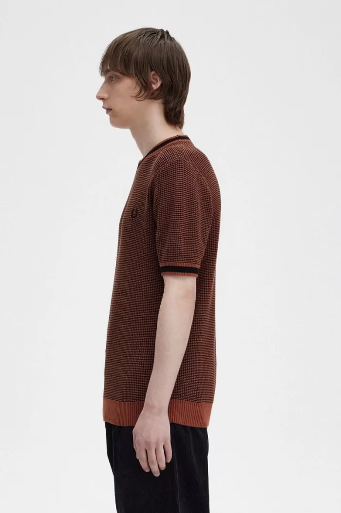 Fred Perry Textured Knitted Men’s T-Shirt Whisky Brown | DRLWG9742