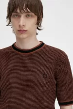 Fred Perry Textured Knitted Men’s T-Shirt Whisky Brown | DRLWG9742