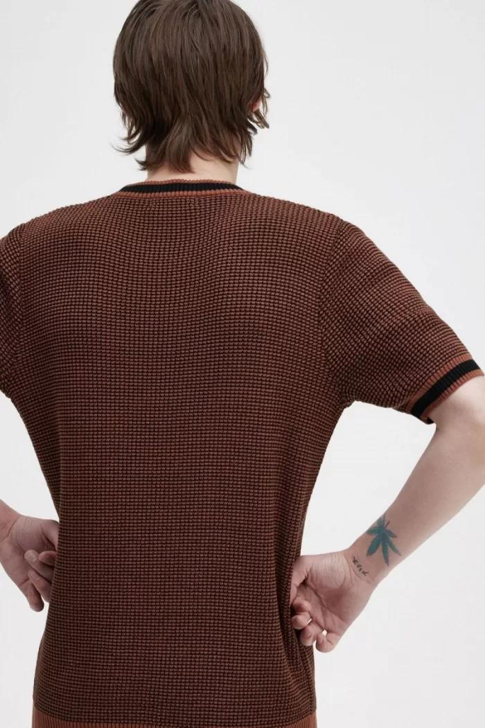 Fred Perry Textured Knitted Men’s T-Shirt Whisky Brown | DRLWG9742