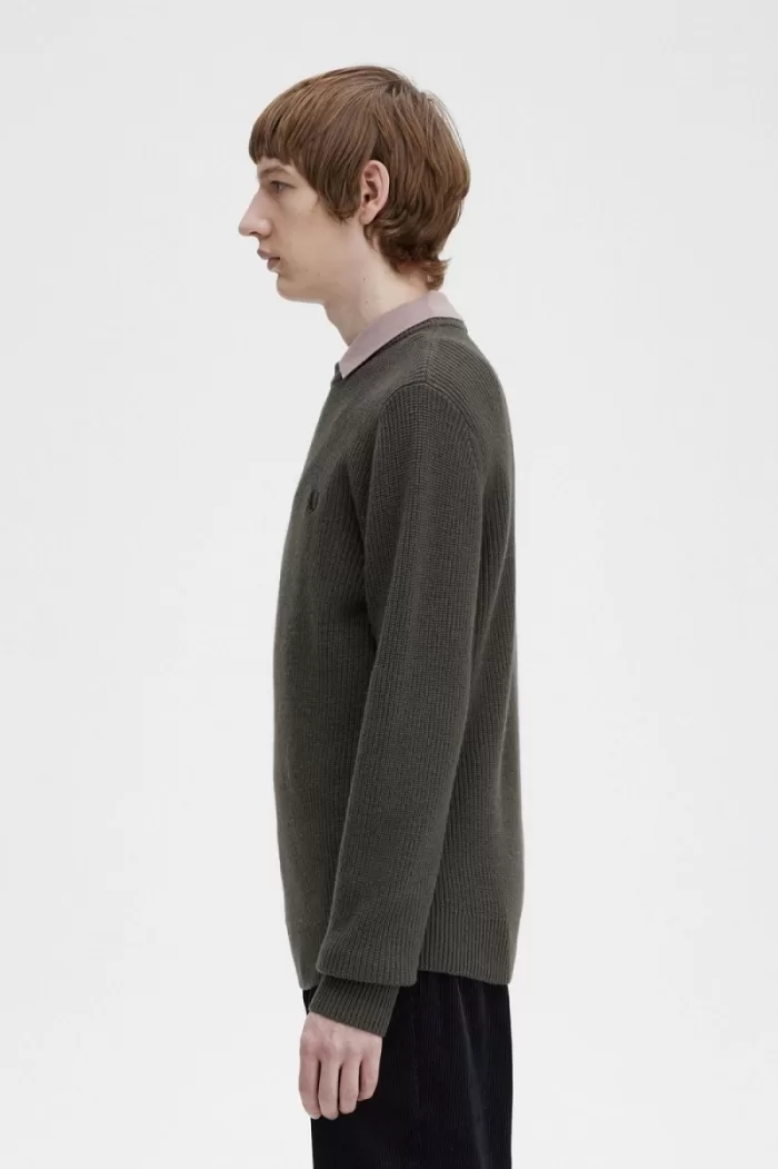 Fred Perry Textured Lambswool Men’s Jumper Field Green | CENJW1796