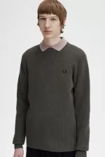 Fred Perry Textured Lambswool Men’s Jumper Field Green | CENJW1796