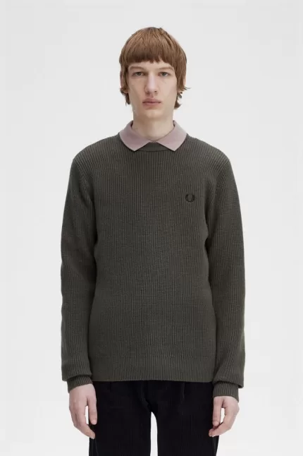 Fred Perry Textured Lambswool Men’s Jumper Field Green | CENJW1796