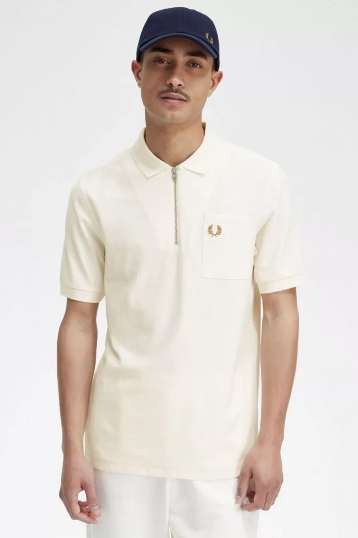 Fred Perry Textured Zip Neck Men’s Polo Shirt Beige | PQCDL4930